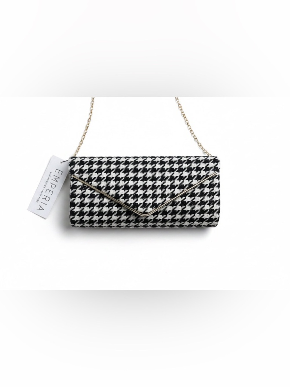 Black & White Houndstooth Envelope crossbody bag with Gold Chain Strap